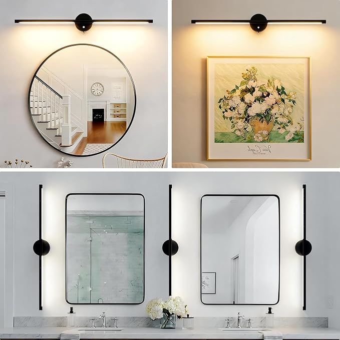 31inch Plug in Bathroom Vanity Light, 6000K Black Wireless Vanity Lights with Remote Control, Black Bar Mirror Light for Bathroom Mirror