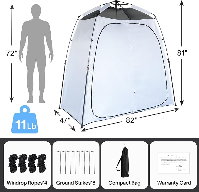 EighteenTek® Upgraded Shower Tents with Hub, Pop Up Privacy Tent Camping 2-Room Privacy Shelter with Floor & Dual Doors, Portable Easy-Setup Toilet & Changing Tent, 83" x 47" x 77.6"H