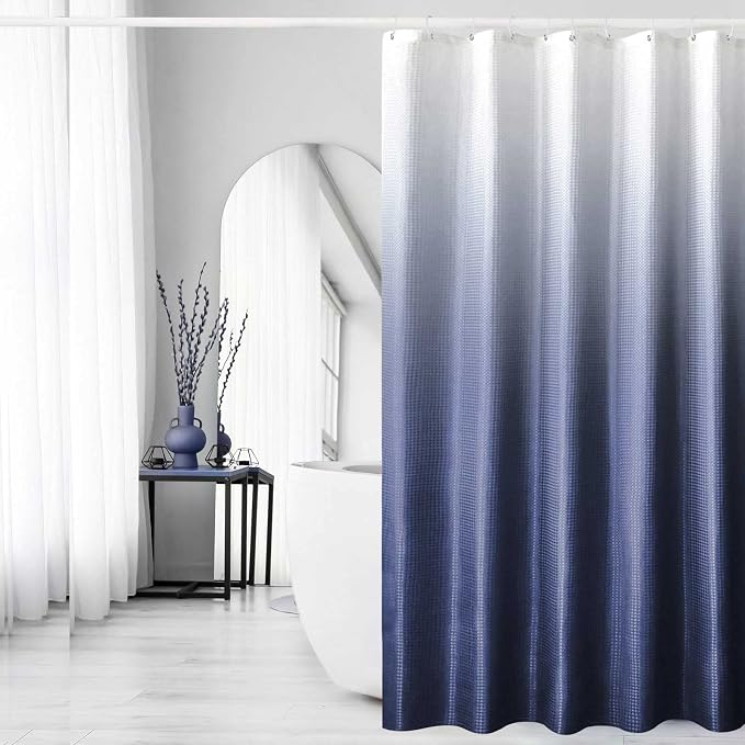 Navy Blue Ombre Fabric Shower Curtain for Bath Decor, 72 x 72 | Navy Blue Gradient Fabric Shower Curtain, Cloth-Textured Bathroom Curtains Shower Set, Water Repellent and Machine Washable
