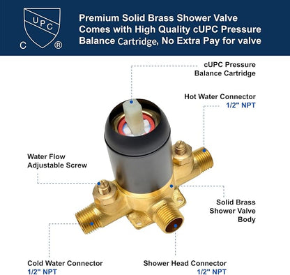 Dual Shower Faucet Set High Pressure Dual 2 in 1 Shower Combo Set Shower System with Handheld Showerhead 3-way Water Diverter Shower Trim Kit Matte Black