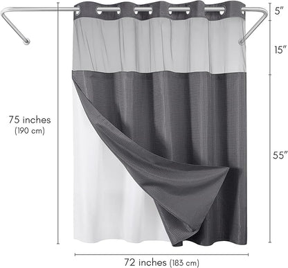 Americanflat 72x75 Hookless Waffle Pattern Shower Curtain - Water-Resistant Long Shower Curtain with Sheer Panel, Snap-in Liner, and Durable Grommets - 100% Polyester - Dark Grey