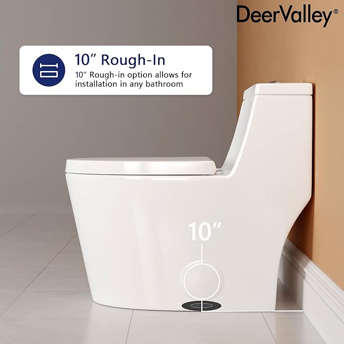 One Piece Toilet DeerValley 10" Rough-In Toilet for Bathroom 1.1/1.6 GPF Dual Flush Standard Bathroom Toilet with Soft-Closing and Quick-Release Seat DV-1F52816R
