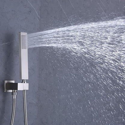 Brushed Nickel Thermostatic Shower System Full Body Rain Shower System AYIVG Temperature Display Shower Faucets Sets 12 Inch LED Rain Ceiling Shower System With 6PCS Body Spray Can Run Together