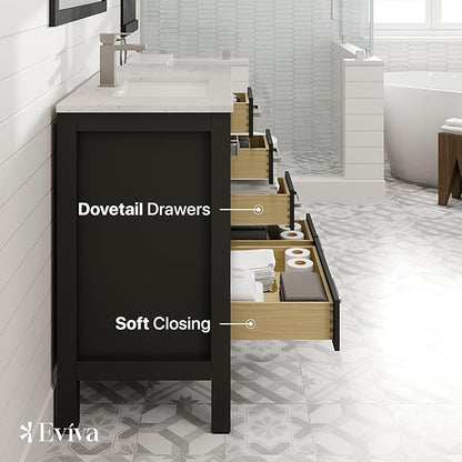 Eviva London 36 Inch Bathroom Vanity With Sink - Espresso Single Sink Bathroom Vanity - 36 In Bathroom Vanities & Stylish Bathroom Sink Cabinet W Quartz Countertop & Porcelain Sink For Optimal Storage