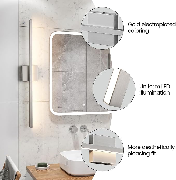 Epinl Brushed Nickel Bathroom Light Fixture Over Mirror 31.5 inch Modern Vanity Light Fixture 22W 5CCT Dimmable Light Bar LED Lighting Fixture for Bathroom Bedroom