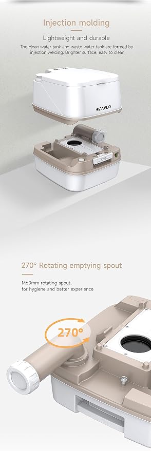 SEAFLO 12L Premium Portable Travel Toilet - 3.2 Gallon Waste Tank, 2.6 Gallon Fresh Water Tank, Manual Flush, Camping RV Travel, Compact Outdoor Emergency Toilet, SFPT-12-03, 4-Year Warranty
