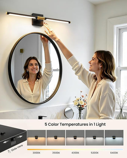 Epinl 32 Inch Black and Gold Bathroom Vanity Light, 360° Rotatable LED Vanity Light Bar, 5CCT Dimmable Bathroom Lighting Fixture Over Mirror, High CRI Modern Vanity Lights for Bathroom, Bedroom