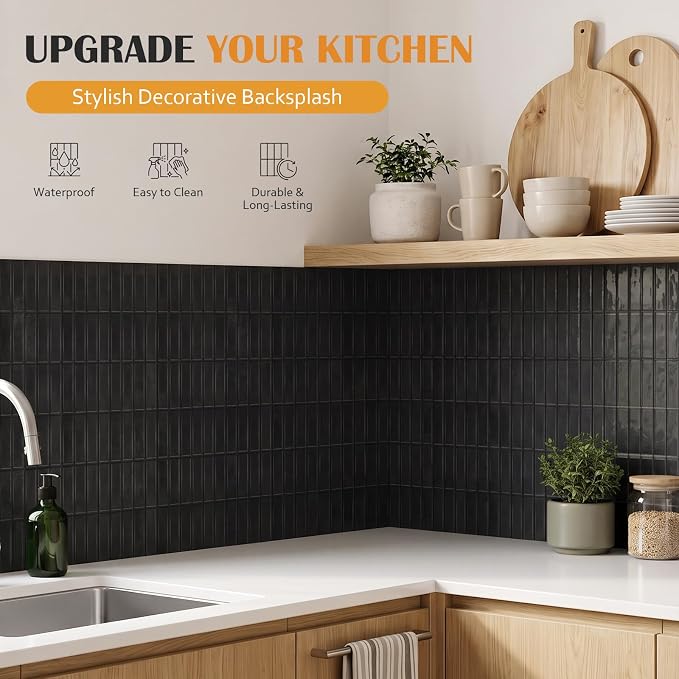 JOLOV 10 Pack Peel and Stick Backsplash Tiles, Waterproof 3D Stickers | Thicker self-adhesive 3D tile stickers for kitchen and bathroom walls; removable, waterproof and easy to install.