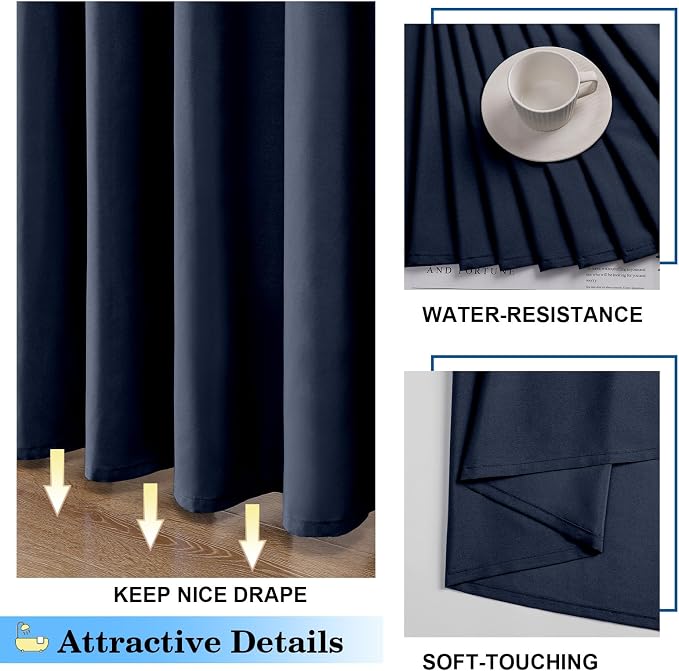 Zora 36 x 72 Inch Stall Fabric Shower Curtain - Soft Small Shower Curtain for Bathroom for Narrow Stall Size, Machine Washable Water Resistance, Hotel Style, Navy Blue