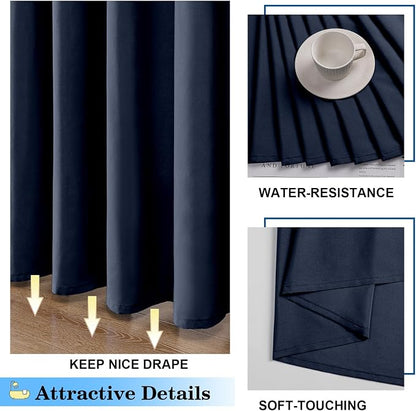 Zora 36 x 72 Inch Stall Fabric Shower Curtain - Soft Small Shower Curtain for Bathroom for Narrow Stall Size, Machine Washable Water Resistance, Hotel Style, Navy Blue