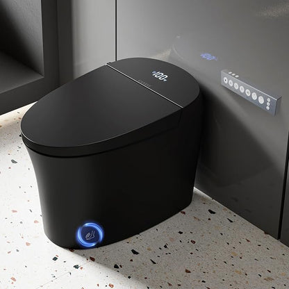 CANEST Black Smart Toilet with Bidet Built In, Auto Open Close (TC-200BG) | Auto Flush, Foot Sensor Operation, Heated Seat, Warm Water, Adjustable Water&Dryer Temperature, Night Light, Remote Control