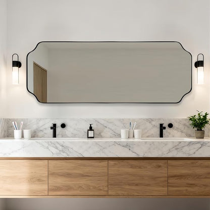 18" x 48" Full Length Mirror, Large Black Scalloped Bathroom Mirror, Full Body Wall Mirror with Scalloped Corner Decorative for Bedroom, Living Room (Horizontal or Vertical)