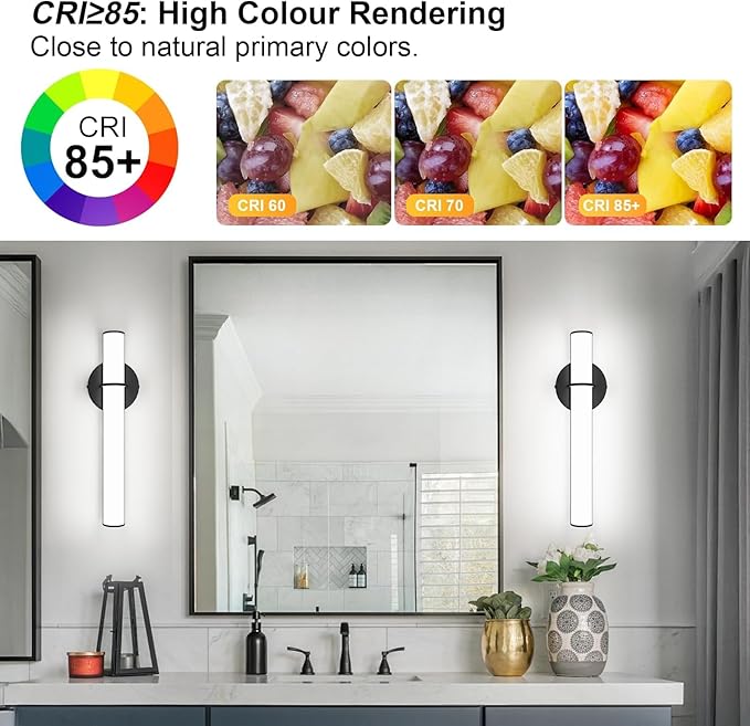 OOWOLF 2-Pack 17.3” LED Vanity Light, 12W 1200LM 5000K Daylight Dimmable Bathroom Light Vertical or Horizontal, Modern Bathroom Led Wall Sconces, Energy Saving, for Mirror Bedroom Living Room Hallway
