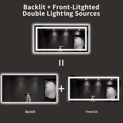 LOAAO 60X30 LED Bathroom Mirror with Lights, UL Listed | Anti-Fog, Dimmable, 3 Color Temperature, Backlit + Front Lit, Memory Function, Tempered Glass
