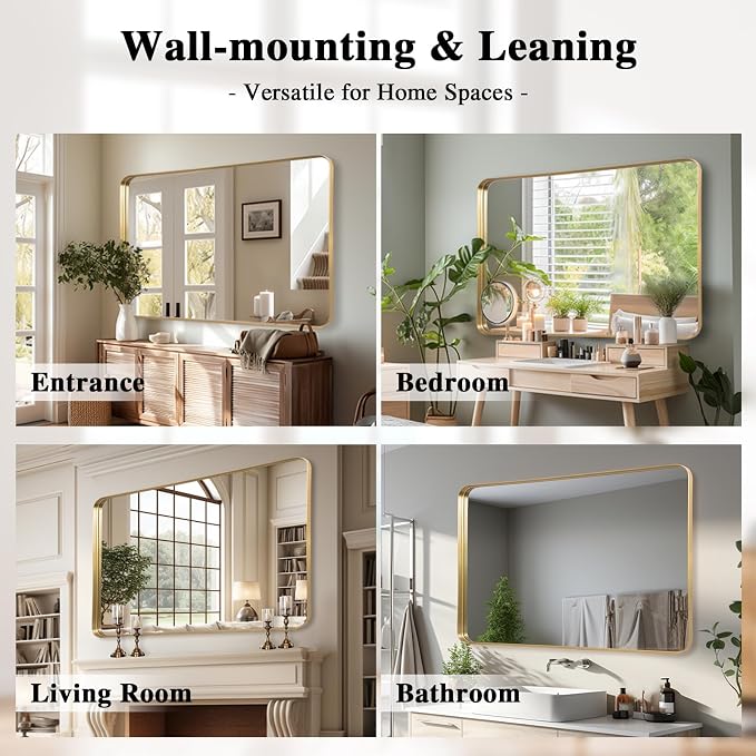 Anpark Gold Metal Deep Frame Mirror - 30" x 48" Rectangular Wall Mounted Vanity Mirror for Bathroom, Bedroom, Living Room & Entryway Decor