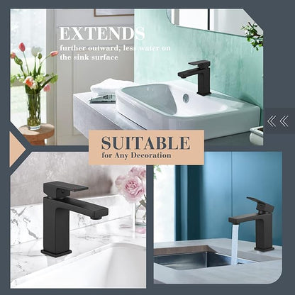 Single Hole Bathroom Faucet, 1-Handle Bathroom Sink Faucet with Pop-Up Drain, Stainless Steel Matte Black for Modern Bath/Vanity