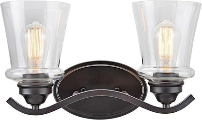 Aspen Creative 62116-2, Two-Light Metal Bathroom Vanity Wall Light Fixture, 15 1/2" Wide, Transitional Design in Oil Rubbed Bronze with Clear Glass Shade