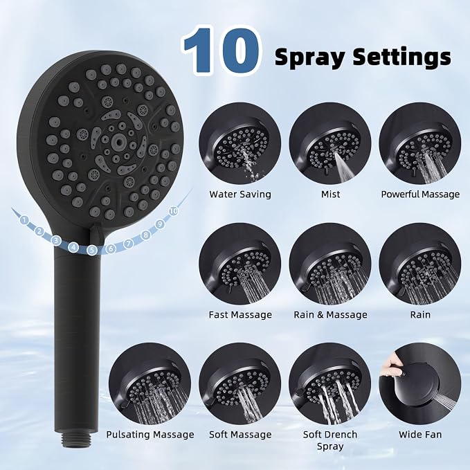 Metal 10" Rain Shower Head with Handheld, High-Pressure Showerhead,10-Mode | Oil Rubbed Bronze, Rainfall Shower Head with 5" Large Handheld, Adjustable 16" Shower Extension Arm/71" Hose, 3-Way Diverter