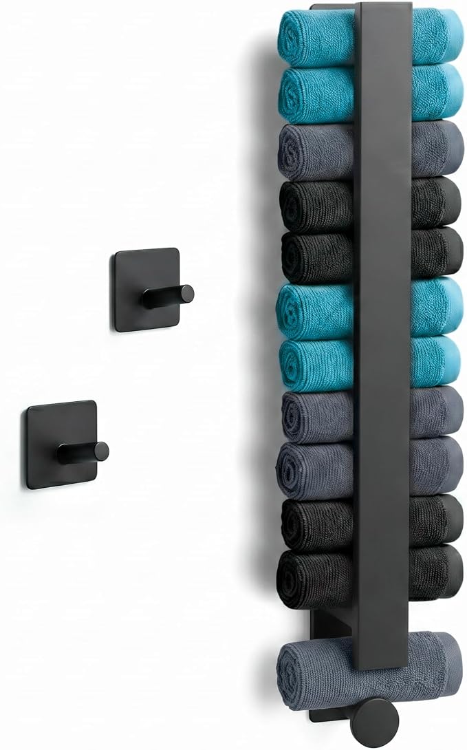 Avini Washcloth Holder, Adhesive Wall Mount, Matte Black, 2 Sticky Hooks