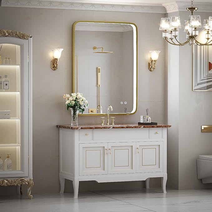 LED Bathroom Mirror with Light,Gold Frame,24x32 Inch | ETL Listed,Anti-Fog,3000K/4500K/6000K Dimmable,Horizontal & Vertical,Wall Mounted,Memory Function
