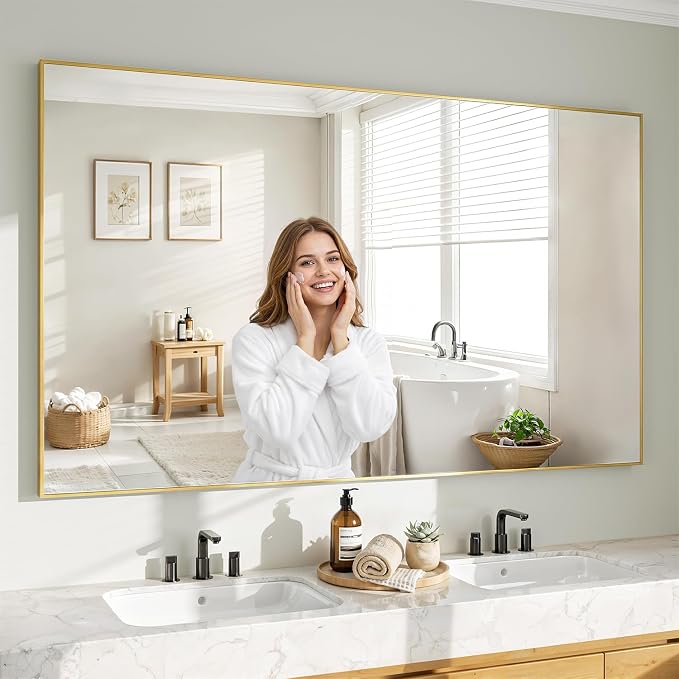 Koonmi Gold Mirrors for Wall, 36x60 Inch Bathroom Mirror, Rectangular Wall Mirror for Living Room Bedroom Bathroom, Hangs Horizontally or Vertically