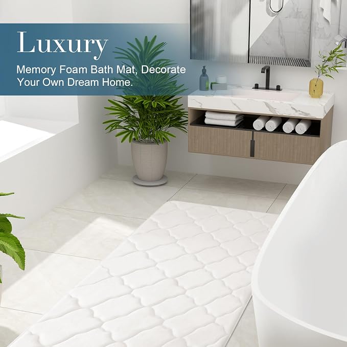 OLANLY Memory Foam Bath Mat Rug 40x32, Ultra Soft and Absorbent Bathroom Rugs, Non-Slip, Comfortable, Machine Washable Bath Carpet for Bathroom Floor, Tub, Shower and Home Decor Accessories, Ivory