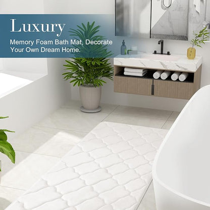 OLANLY Memory Foam Bath Mat Rug 59x24, Ultra Soft and Absorbent Bathroom Rugs, Non-Slip, Comfortable, Machine Washable Bath Carpet for Bathroom Floor, Tub, Shower and Home Decor Accessories, Ivory