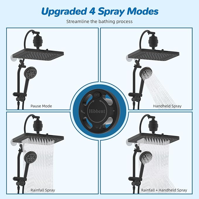 Hibbent 5-spray Dual Filtered Rainfall Shower Head with 10 Spray Handheld | High Pressure 13'' Showerhead Combo, Easy Reach 4-way Diverter Arm with Pause Mode, 71'' Hose & Holder, Oil-Rubbed Bronze