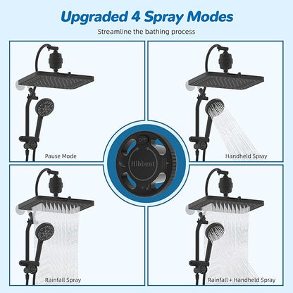 Hibbent 5-spray Dual Filtered Rainfall Shower Head with 10 Spray Handheld | High Pressure 13'' Showerhead Combo, Easy Reach 4-way Diverter Arm with Pause Mode, 71'' Hose & Holder, Oil-Rubbed Bronze
