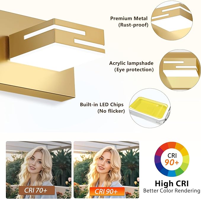 LED Modern Bathroom Vanity Light Fixtures, 6-Light 40-inch Dimmable Gold Vanity Lights for Bathroom Lighting Fixtures Over Mirror, with 350° Rotatable Heads (Cool White 6000K)