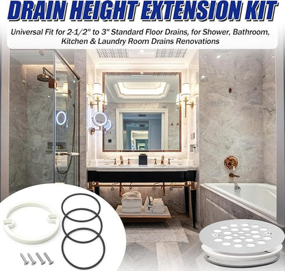 Drain Height Extension Kit, Universal Fit for 2-1/2" to 3" Floor Drains | Adjustable 1/4"–1/2" Riser with Leak-Proof Sealing Gaskets for Shower, Bathroom, Kitchen & Laundry Room Renovations