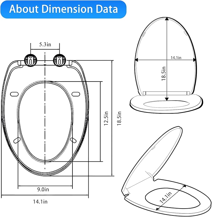 MUU Toilet seat, Slow Close, White heavy duty Toilet Seat with Non-slip Seat Bumpers Easy to Install & Clean PP Material Replacement Toilet Seat Fits All Toilet Brands Elongated Toilets(MU220-PP)