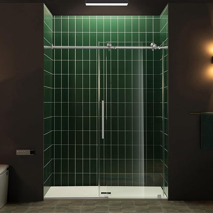Woodbridge 57.5-60" W x 80" H Frameless Single Sliding Soft-Close Shower Door with Tempered Glass & Explosion Proof Film in Chrome Finish