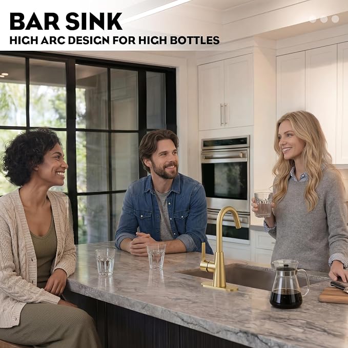 Brushed Gold Tall Bathroom Sink Faucet with Pull Down Sprayer, High Arc Single Handle Pull Out Faucet with Pop-Up Drain, 1 or 3 Hole Laundry Bar Basin Faucet with Deck Plate,WE10CL-ZY-BG