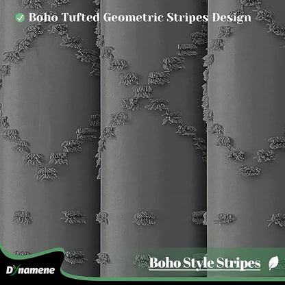 Extra Long Boho Shower Curtain Geometric 72"x96" Charcoal Grey | 96 Inch Tall, Elegant Tassel, Lightweight Textured Fabric, Water Repellent, Washable, Hotel Spa, for Bathroom/Dorm 12 Hooks