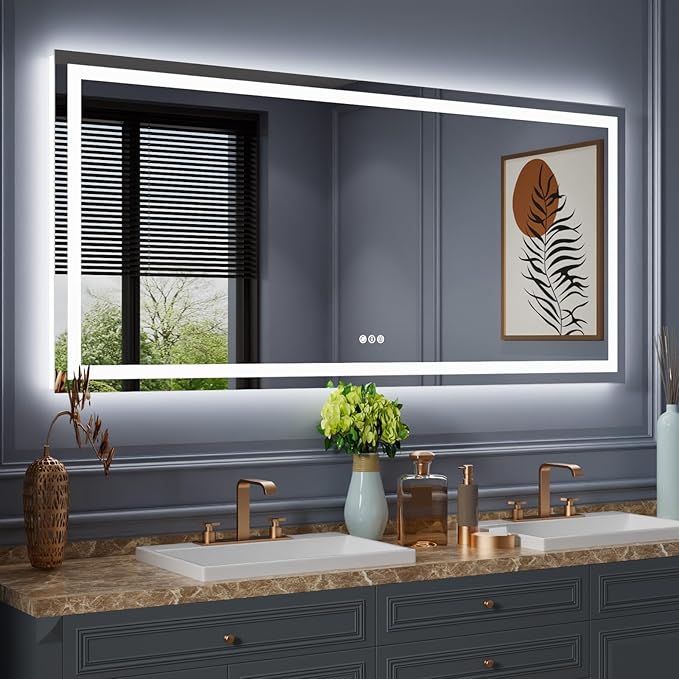 LED Bathroom Mirror, 77"X36" with Front Light and Backlit | Stepless Dimmable, Anti-Fog, Shatter-Proof, HD Reflection, Memory, 3 Colors Lighting, UL Listed.