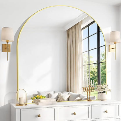 BONEWEI Arched Wall Mirror,42x42 inch Gold Arched Mirror Bathroom,Large Vanity Mirror for Over Sink Metal Frame,Tempered Glass Arch Mirrors for Bedroom,Entryway,Living Room,Home Decor Shatter-Proof