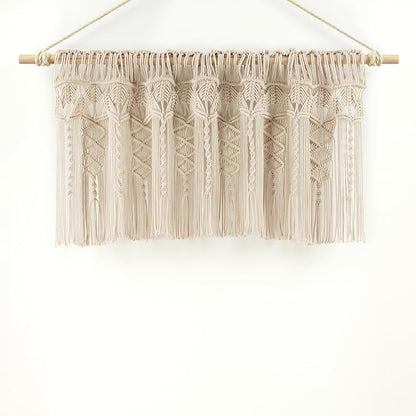 Lush Decor Boho Macrame Textured Cotton Valance, 50" W x 20" L, Neutral - Boho Kitchen Curtains & Wall Decor - Macrame Valance - Bathroom Window Curtains