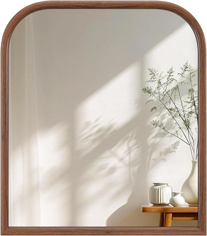 28"x32" Arch Wall Mirror for Wall, Wall Mounted Vanity Mirror for Bedroom, Wood Grain Finish Frame Mirror with Tempered Glass, Vintage Decorative for Bathroom, Entryway, Living Room, Walnut