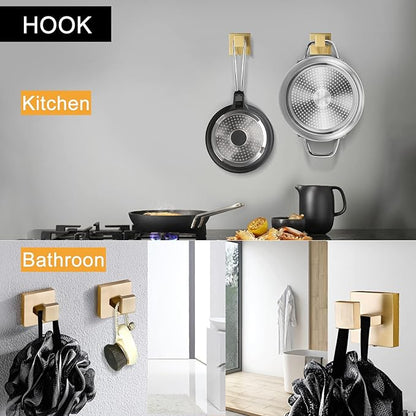5-Piece Bathroom Hardware Set 23.6 Inch Gold Towel Bar Set Towel Bar Towel Ring Coat Hook and Toilet Paper Holder with Shelf Wall Mounted Stainless Steel Bathroom Accessories Set