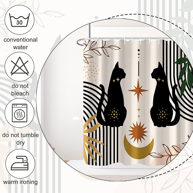 AWERT Boho Mid Century Shower Curtain Cute Cat Shower Curtain for Bathroom with Hooks Minimalist Abstract Waterproof Fabric 72x84inch