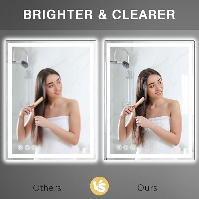 24" x 40" LED Bathroom Mirror with Lights, Memory Vanity Mirror | Anti-Fog, 3 Color Modes, Dimmable, Front Lit, Memory Function, Tempered Glass, Lighted Bathroom Mirror for Wall
