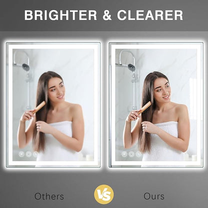 20" x28" LED Bathroom Mirror with Lights, Memory Vanity Mirror | Anti-Fog, 3 Color Modes, Dimmable, Front Lit, Memory Function, Tempered Glass, Lighted Bathroom Mirror for Wall