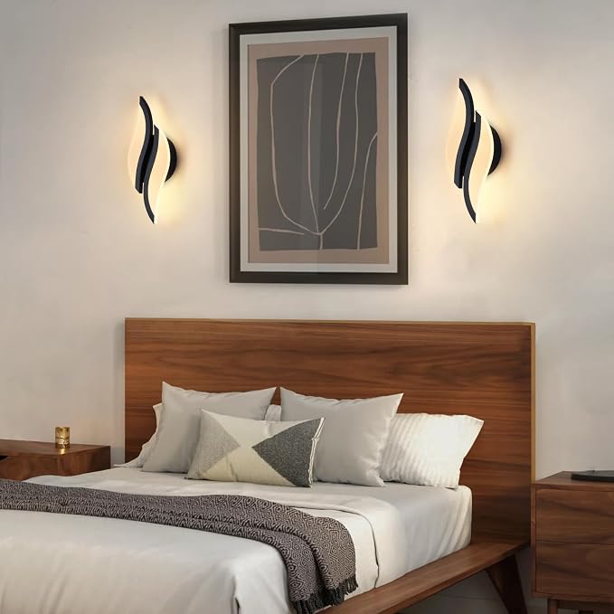CANEOE Modern LED Wall Sconce 3000K Black Indoor Wall Light Fixtures Acrylic Wall Sconce Lighting for Living Room Bedroom Bedside Bathroom Hallway Stairway Wall Lamp (Black, 1 Pack, 3000K)