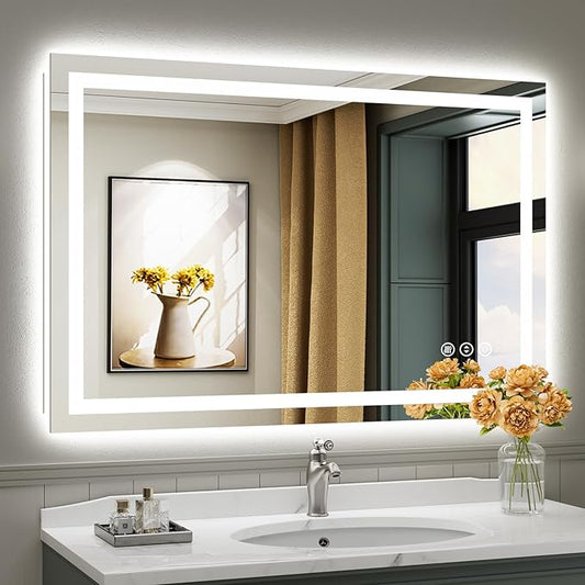 48x32 Inch LED Bathroom Mirror with Lights, Backlit & Front Lit, Anti-Fog Lighted Bathroom Vanity Mirror for Wall, Memory Function, Dimmable, HD Tempered Glass, Shatter-Proof
