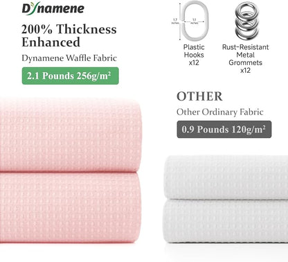 Stall Waffle Shower Curtain 256 GSM Heavy Fabric 48x72 Pink | 48 Inch Wide, Thick Cloth, Weighted Hem, Water Repellent, Hotel Luxury Polyester Shower Curtain Set for Bathroom 8 Hooks