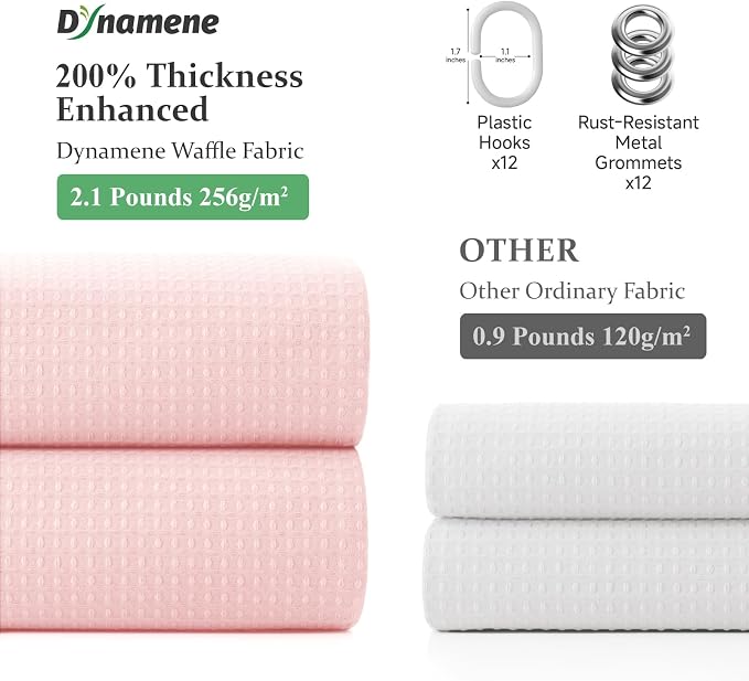 Extra Long Waffle Shower Curtain 256 GSM Fabric 72"x84" Pink | 84 Inch Long, Thick Cloth, Weighted Hem, Water Repellent, Tall Hotel Luxury Polyester Shower Curtains for Bathroom 12 Hooks