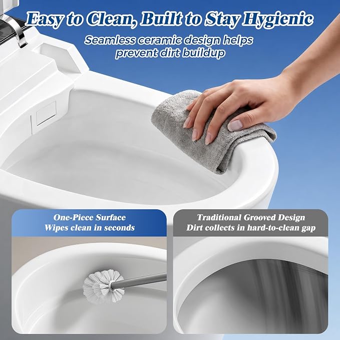 Smart Toilet with Bidet Built-In, Auto Flush, Auto Open/Close Lid, Foot Sensor, Heated Seat, Warm Water Wash, Warm Air Dryer, Deodorizer, Night Light, Remote Control (White)