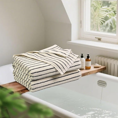 Jacquotha Black and Ivory Striped Bath Towels Set of 2, Lighter & Quick Dry Towels Large 27.5 x 55 inches, Farmhouse for Bathroom, Pool, Shower