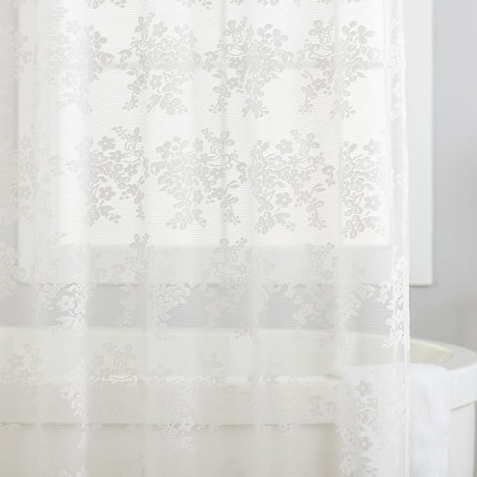 TUDECO Ivory Lace Stall Shower Curtains for Narrow Bathroom, 36''W x 72''L | 36 Shower Curtain, Vintage Flora, Brightens Space, Gentle Privacy,Scalloped Edges, Attached Valance, Reinforced Holes